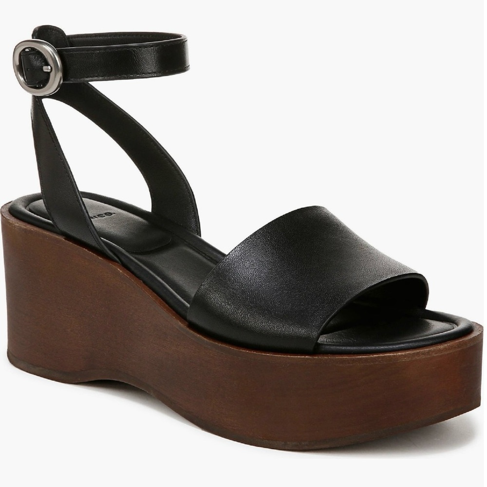 NIB Vince Phillipa Black Leather Platform Sandals - Size 8 Women’s